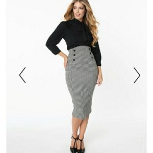 NWT Unique Vintage Houndstooth Pencil Skirt